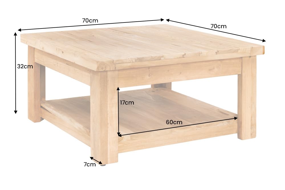 Riess Ambiente Quadratischer Couchtisch Java - 70cm - Natur - recyceltes Teakholz Massivholz - Ablagefach montiert