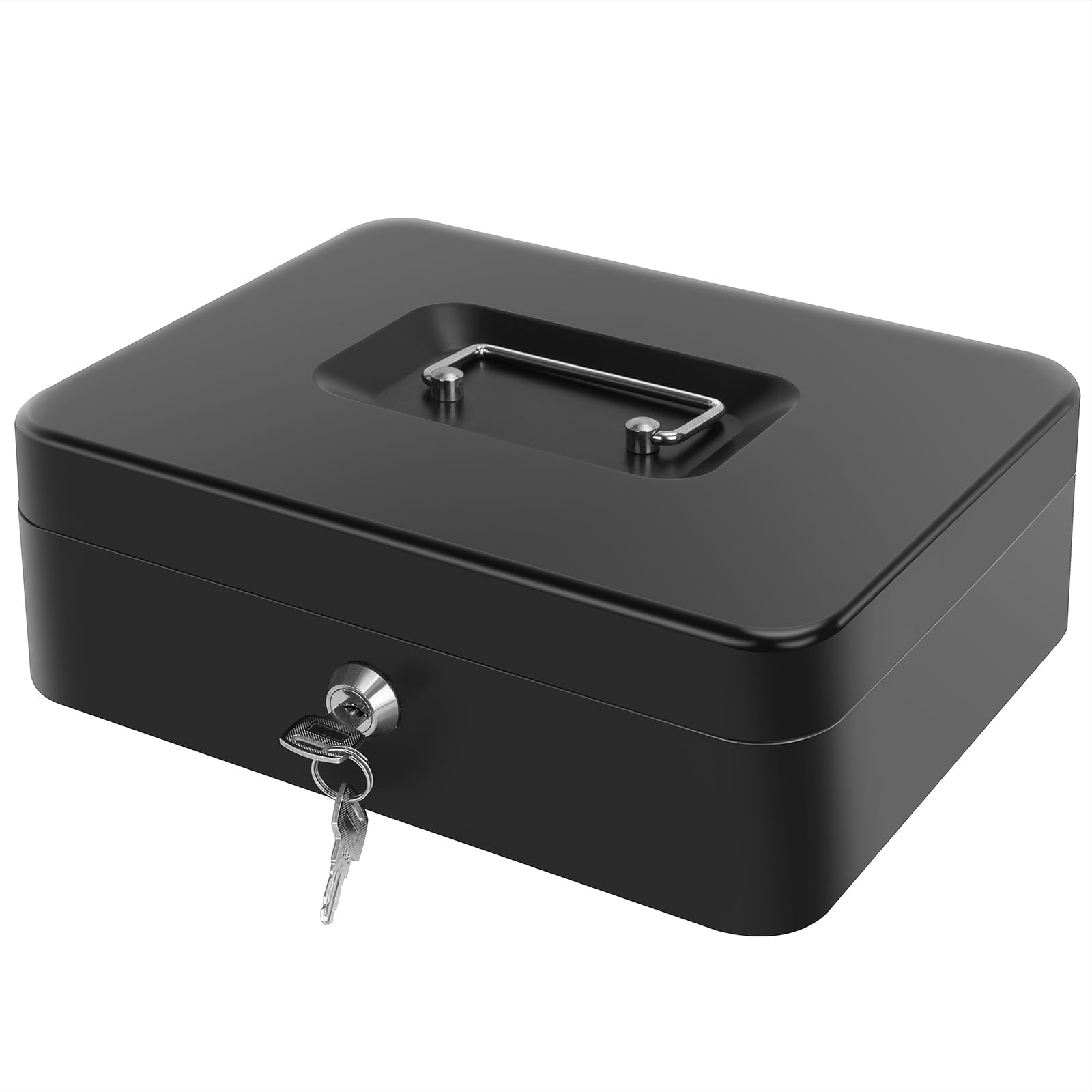 Cash Box with Money Tray and Lock - Large Metal Lock Box for
