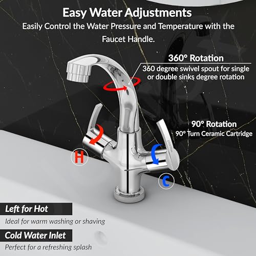 Image of Plantex Pure Brass Wash Basin Tap /Sink Mixer Tap Hot and Cold /Pillar Spout for Wash Basin /Kitchen Mixer Tap-7 Year Warranty (Chrome)