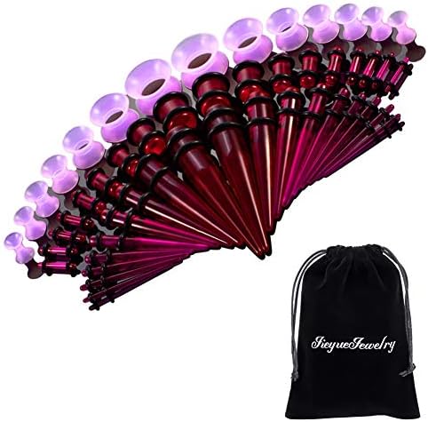 50 Pieces Ear Stretching Kit 14G-00G by JieyueJewelry - Acrylic Tapers and Plugs + Silicone Tunnels - Ear Gauges Expander Set Body Piercing Jewelry (Purple)