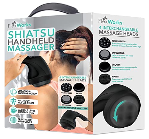 FlexWorks Shiatsu Handheld Back Massager Powerful, Lightweight Body Massager Handheld Deep Tissue Cordless Massager
