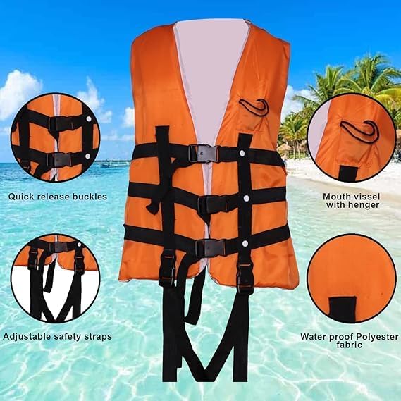 REFINED HOME Professional Life Jacket Adult Upto 120 kg Swim Boating Vest Life Jacket Snorkeling Floating Swimming Surfing Water Sports Life Saving Jacket Water Sport (Orange) (Blue) 4