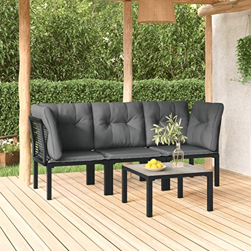 Homgoday Gartenmöbel-Set, 4-teilig, Polyrattan, Schwarz und Grau, Gartenmöbel-Set, Tisch und Stühle, Dekoration für Terrasse, Hof, Balkon, Typ 5