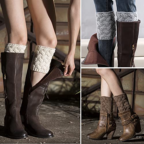PHOGARY 4 Pairs Winter Warm Boot Cuffs for Women, Crochet Knitted Boot Socks for Gilrs Short Leg Warmers Boot Topper Socks Leg Cuffs Boot Warmers Gift for Girls (Style D)4