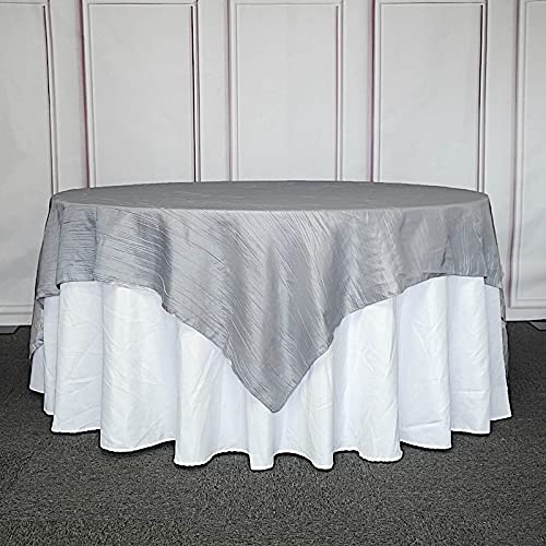 BalsaCircle 90x90-Inch Silver Metallic Crinkled Taffeta Square Table Overlay Wedding Party Events Reception Decorations Supplies