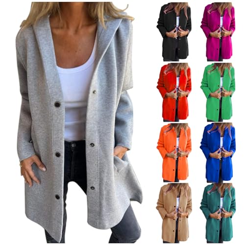 Trench Coat Women Casual Single Breasted Hooded Jacket Lapel Neck Long Sleeve Solid Color Jacket Fall Winter Outwear