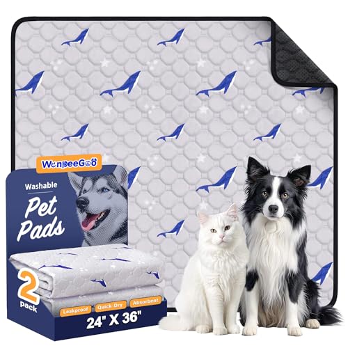 Image of WanpeeGoo Washable Pee Pads for Dogs, 2Pack Reusable Puppy Pads, Super Absorbent & Leakproof Dog Pads, Anti-Slip Dog Pee Pads for Puppy Training & Incontinence, Dolphin Pattern 24 inchx36 inch