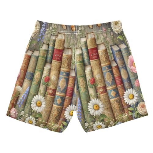 Flowers Ancient Books Boys Swim Trunks Quick Dry Toddler Swimsuit Boy Bathing Suits Board Shorts Swimwear 3T2