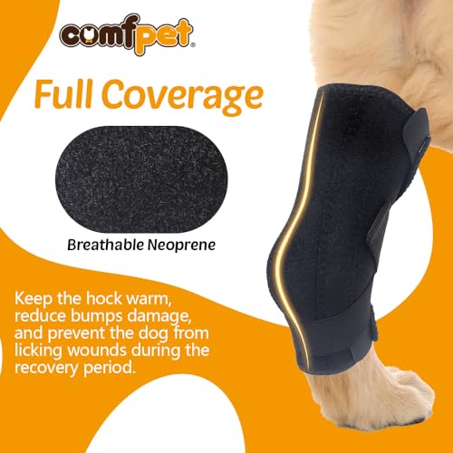COMFPET Hundehalsbandage für hintere Sprunggelenk, Hund Bein Unterstützung Wrap mit Metall-Streifen, Hinterbein Wrap Protector, Hund Bein Joint Sleeve, Hund Verstauchungen zu verhindern-M (5'-7')