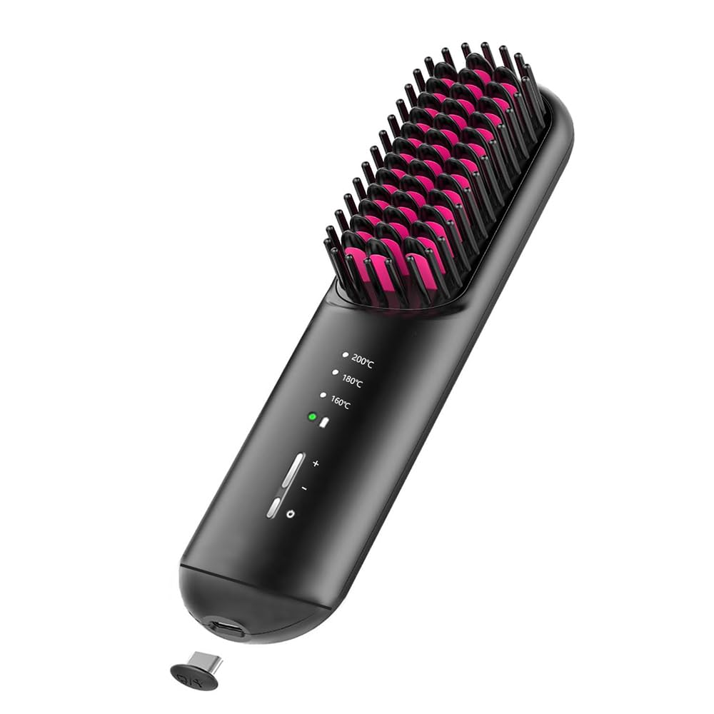 Portable Cordless Hair Straightener Brush Mini Straightening Brush