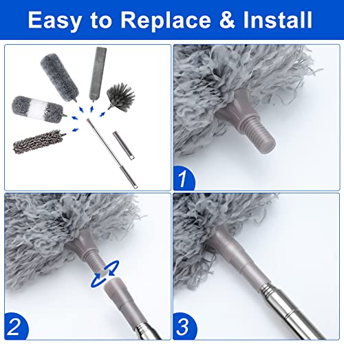 Microfiber Duster Kit(11Pcs), Duster With Extension Pole(30 To 100 In), Washable Dusters For Cleaning, Bendable Microfiber Feather Duster, Ceiling Fan Duster Is For High Ceiling, Furniture #TOP3