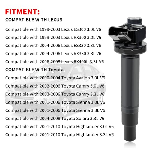 Image of UF267 Ignition Coil Pack & 4504 Spark Plugs Compatible with Toyota Camry V6 3.0L 2006-2002, Avalon Sienna Solara Highlander, Lexus ES300 RX300 1999-2003, Lexus ES330 RX330 RX400h 3.3L V6#C1175