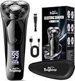 Brightup Electric Razor for Men, Waterproof Cordless Electric Shaver with Pop-Up Trimmer, Type-C Fast Charge, Travel Lock & Case, Wet & Dry Rotary Shavers for Men Smooth Shaving, Black