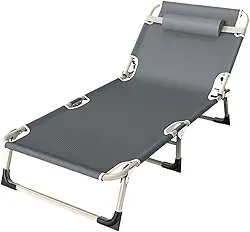 Espreguiçadeira Dobrável Portátil Cinza VMSTARK - Cama de Descanso de Aço para Escritório, Camping e Casa - Compacta, Confortável e Resistente até 150kg