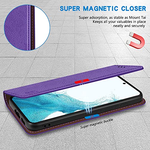 Image of ZZXX for Samsung Galaxy S22 Wallet Case with [RFID Blocking] Card Slot Stand Strong Magnetic Leather Flip Fold Protective Phone Case for Samsung Galaxy S22 Case Wallet(Purple-6.1 inch)
