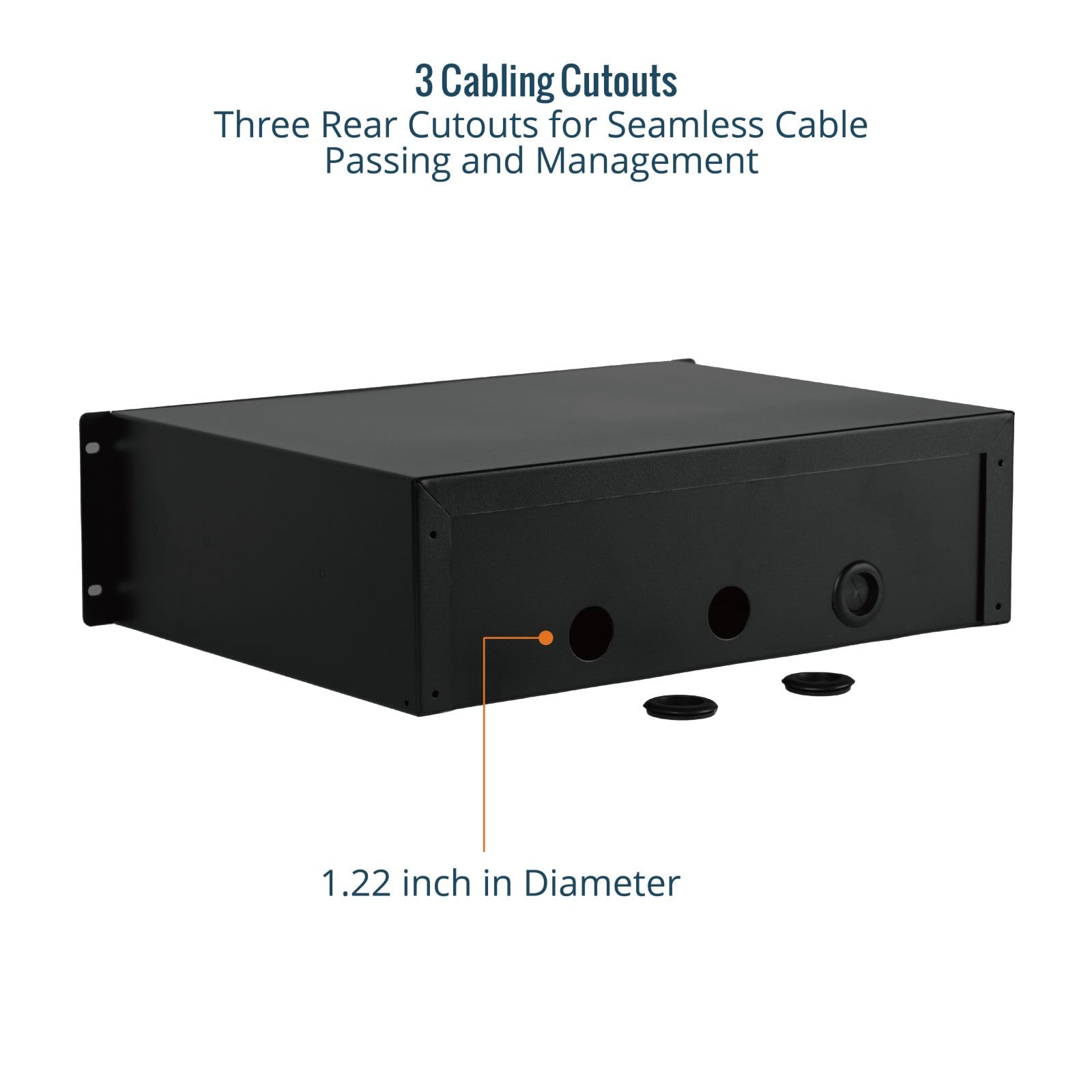 Tecmojo Tiroir rack 3U, montage en rack pour rack ou armoire réseau/serveur/AV de 19", verrouillable avec support arrière – Capacité de charge de 10 kg, avec entrée de câble et trous de gestion, noir
