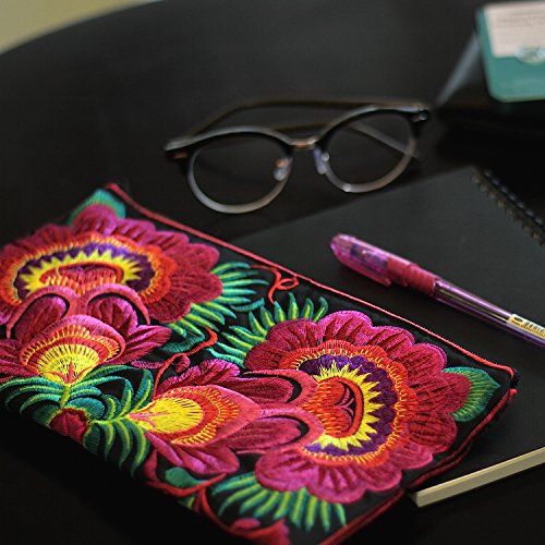 Image of Sabai Jai - Floral Embroidered Boho Clutch - Handmade Ethnic Flower Wristlet Purse
