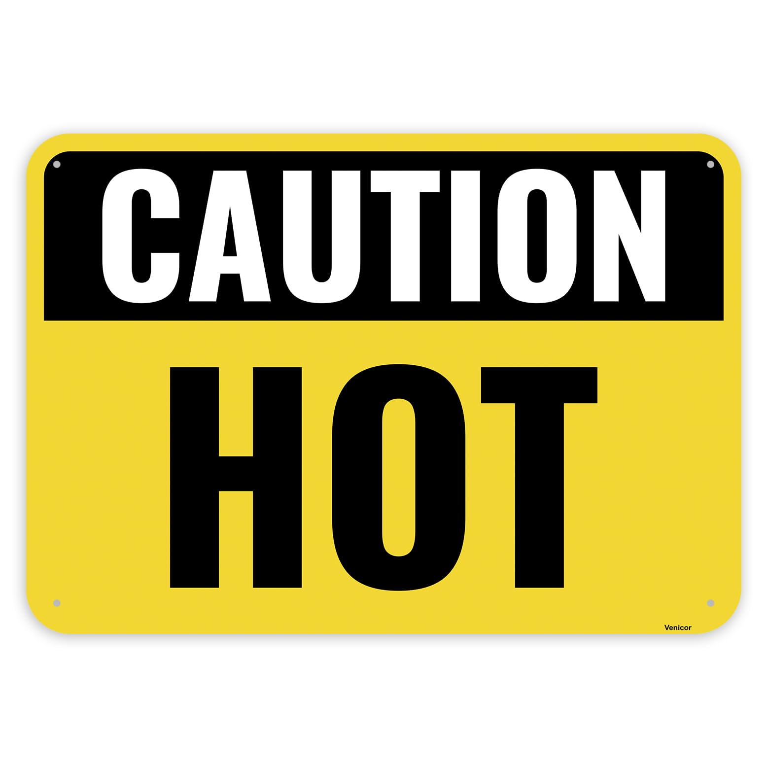 Caution Hot Sign, Hot Surface Danger Warning, Aluminum, 12x8 Inch