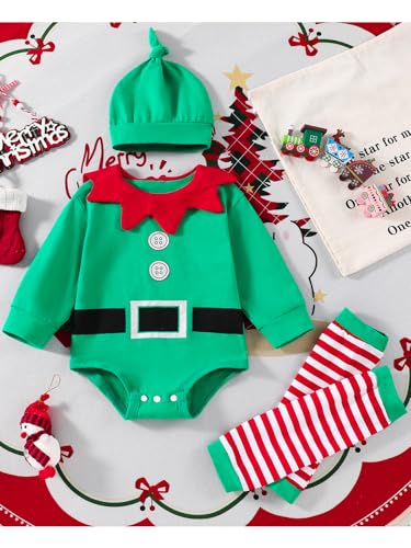 WOLBAY Newborn Infant Baby Girl Christmas Outfit Long Sleeve Santa Romper+Leg Warmers+Hat 3pcs Clothes Set2