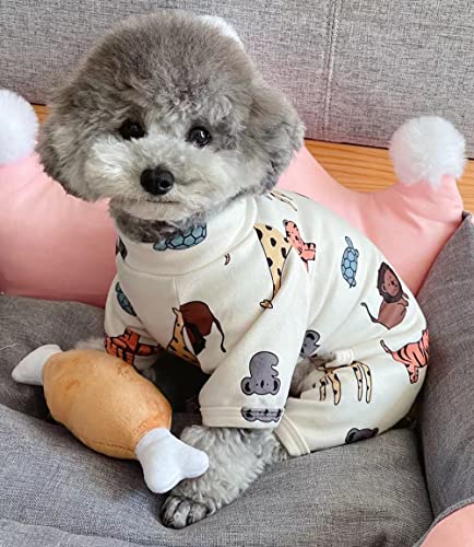 HuaLiSiJi Hundepyjama Kleine Hunde,Elastisch und Bequem Weich und Warm Einfach an und Auszuziehen für Kleine und Mittelgroße Hunde Geeignet (S, Cream Color)
