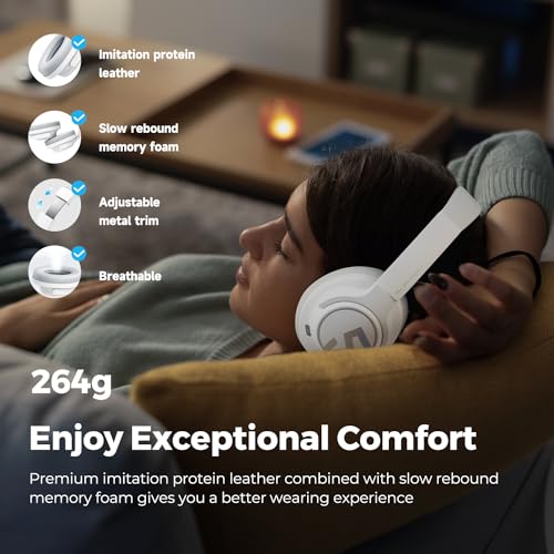 Image of SoundPEATS Space Hybrid Active Noise Cancelling Headphones, Wireless Over Ear Bluetooth Headset, 123H Playtime, Hi-Res Audio Wired, APP Custom EQ, Deep Bass, Comfort Ear Cups, for Home Office Travel