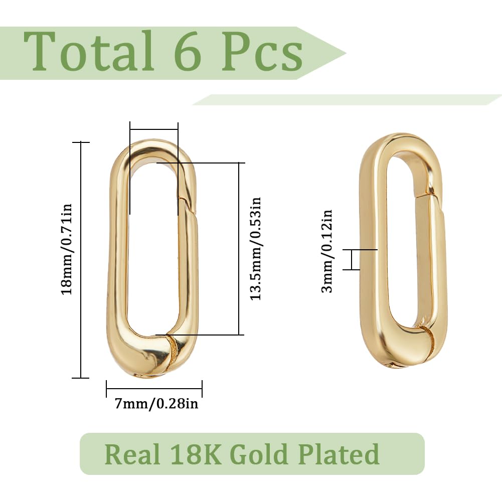 SUNNYCLUE 1 Box 6Pcs Real 18K Gold Plated O Ring Clips Trigger Spring O Ring Brass Spring Long Thin Oval Purse Clips Snap Hooks Clasps Keyring Buckle for jewellery Making Kits - Image 2