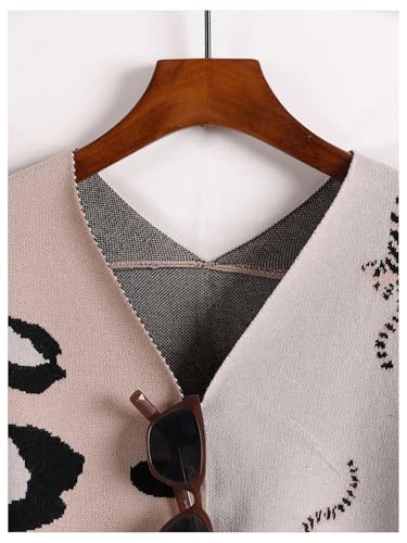 Image of WDIRARA Women's Leopard Tiger Print Cardigan V Neck Long Sleeve Color Block Button Down Sweater Outwear