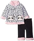 Little Lass Baby Girls' 2 Piece Polar Fleece Set Panda, White/Black/Pink, 6-9 Months