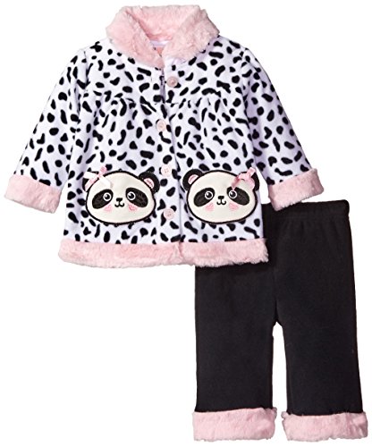 Little Lass Baby Girls' 2 Piece Polar Fleece Set Panda, White/Black/Pink, 6-9 Months