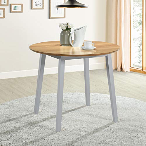 GOLDFANSmall Solid Wooden Round Dining Table Oak Kitchen Table for Dining Room Home Lounge Furniture,Grey (Only Table)