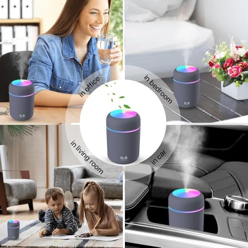 Image of Quick Needs Humidifier with Colorful Light for Room, Bedroom, Office, Car, 300 ML, Grey, USB