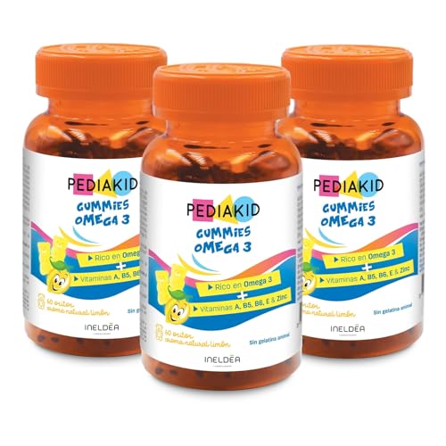 PEDIAKID - Gummies Omega 3 - Fórmula Natural con Delicioso Aroma de Limón - Refuerza las Funciones Cognitivas - Favorece el Crecimiento y el Desarrollo Cerebral - Lote de 3