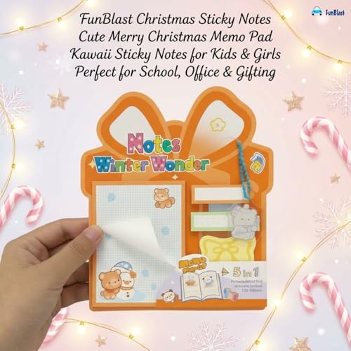 Image of FunBlast Christmas Sticky Notes - Cute Merry Christmas Memo Pad, Kawaii Sticky Note for Kids & Girls, Self Adhesive Notes and Bookmark, Stationery Gift for School, Office & Personal Use (Orange)