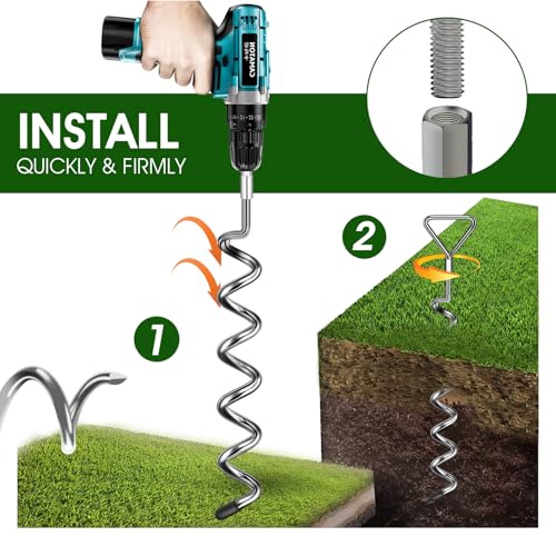 Image of Trampoline Stakes Ground Anchors Screw in, Trampoline Anchors with Strong Straps, Spiral Earth Swing Set Anchor Heavy Duty for Trampolines(Silver-4Pack)