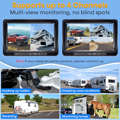 Image of 4 Magnetic Wireless Backup Camera for Trailer: Easy Install HD 1080P RV Camera System with 7 inch Touch Key Recording Monitor, Solar Powered, Long-Lasting, Strong Signal