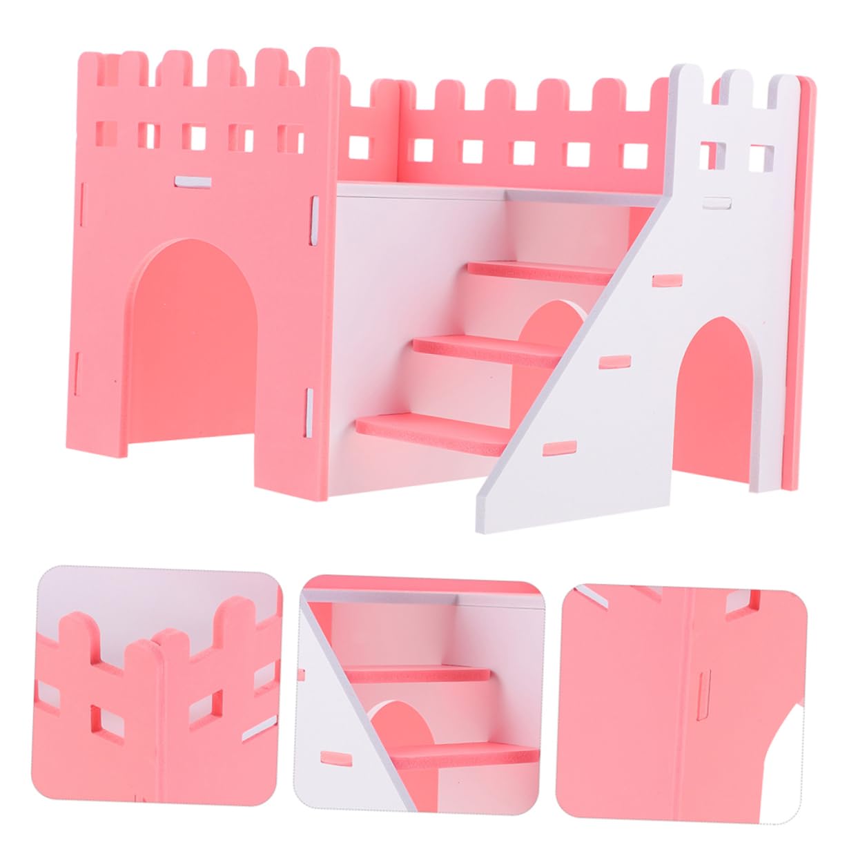 HEMOTON Villa per Criceti a Doppio Livello con Scala 2 Pezzi in PVC Rosa | Spazio per Attività, Struttura a Due Piani, per Piccoli Animali e Coniglietti Nani