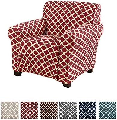 Home Fashion Designs Printed Twill Arm Chair Slipcover. One Piece Stretch Chair Cover. Strapless Arm Chair Cover for…