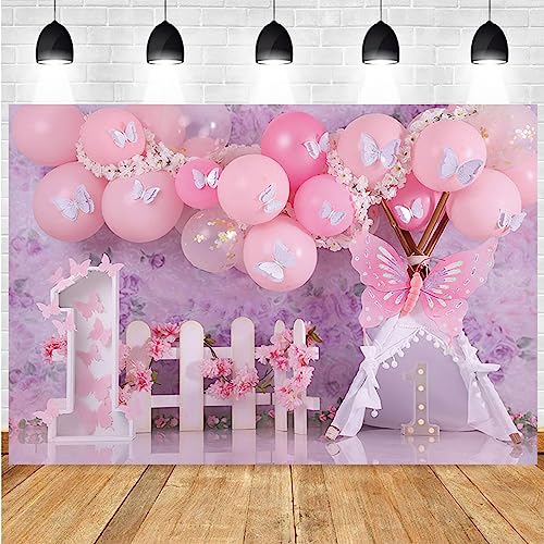 Sweet One Pink Balloon Garden Floral Photography Background Butterfly Floral
