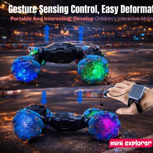 Image of MiniExplorer 2.4GHz 4x4 Gesture Sensor RC Smoke Stunt Car | Hand Gesture Control Double Sided 360 Spinning Drift Car with Spray Mist, Lights & Music | High Speed Off Road Remote Control Toy for Boys