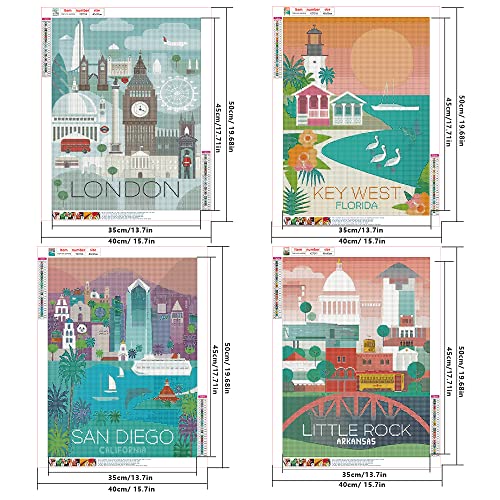 DCIDBEI British Landscapes Diamond Art 4 Pack 40x50cm Diamond Picture Art Landscape Abstract Diamond Painting Painting by Numbers Diamond Painting Scenery London Florida California Arkansas Abstract - Image 2