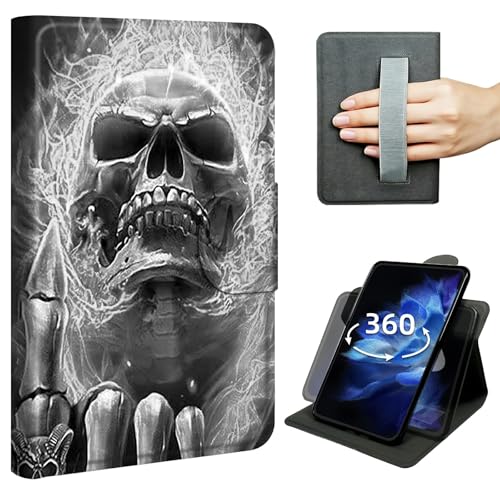 Case for Fire HD 8 Case (2018/2017/2016 Release, 8th/7th/6th Gen), 360° Rotating Stand Cover with Hand Strap, Shockproof Protective Folio with Auto Sleep/Wake,Skull Finger