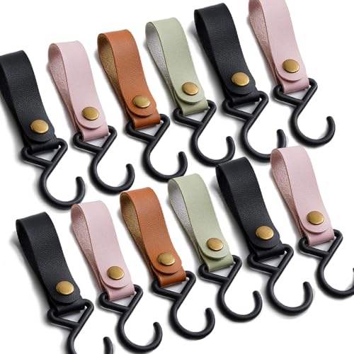 MHYMX S Hooks for Hanging, 12 Pcs S Shaped Hook with Leather Loop Outdoor Leather Camping Hook 16 X 2 cm Multifunctional Storage Hooks for Coat Rack Coat Kitchen