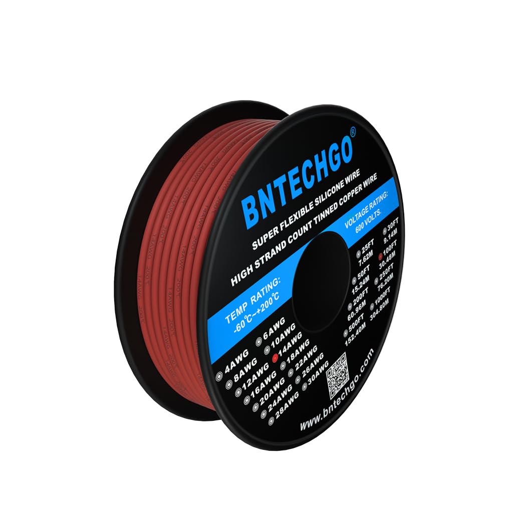 BNTECHGO 14 Gauge Silicone Wire Spool 100 ft Black Flexible 14 AWG Stranded Tinned Copper Wire