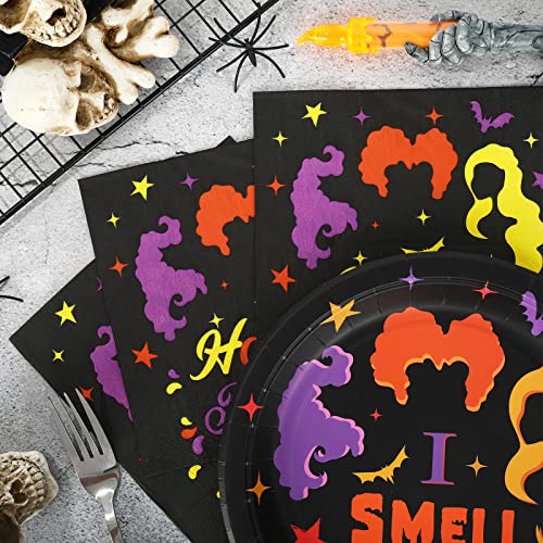 Whaline 100Pcs Halloween Tableware Set Hocus Pocus Disposable Dinnerware Set 50Pcs Paper Plates 25Pcs Napkin 25Pcs Cups For Halloween Party Witch Theme Party Supplies Table Decorations #TOP3