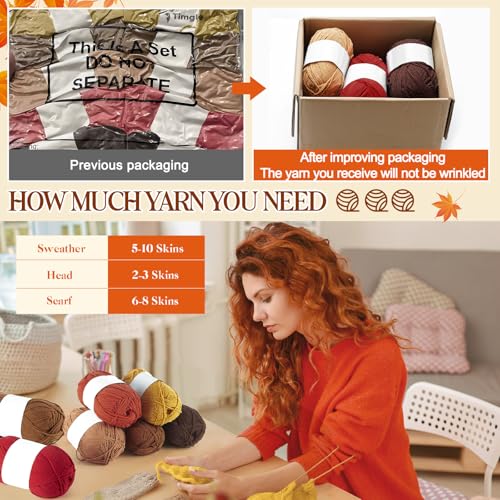 Image of Timgle 12 Skeins Autumn Yarn, Fall Color Cotton Yarn Bulk for Crocheting