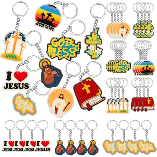 Henoyso 36 Pcs Christian Keychains Jesus Bible Verse Key Chains Bulk for Women Religious Christian Prizes Cross Scripture Gifts Easter Church Party Favors Supplies (Fashion)
