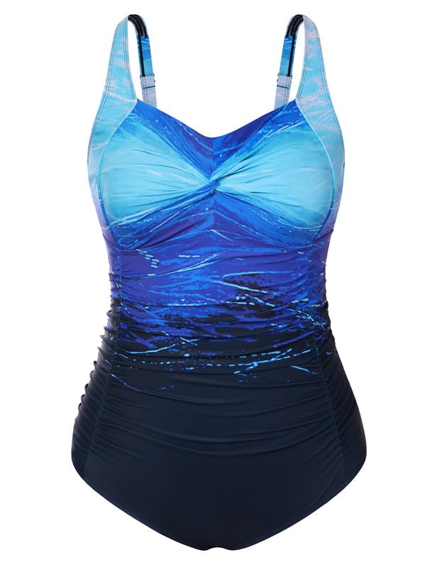 Hanna Nikole Damen Große Größen Einteiliger Badeanzug Bauchweg Bademode Swimsuit V-Ausschnitt Ruched Monokinis