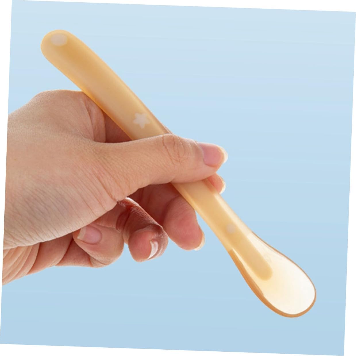 Teething Silicone Spoon Soft-tip Utensil with Nonslip Handle for First Stage Weaning Safe Warm Food Use Easy Clean