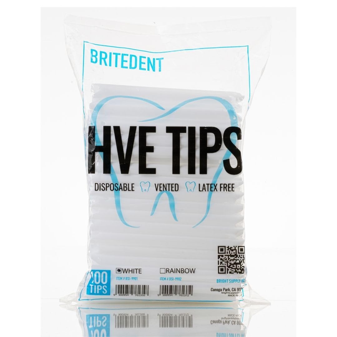 BRITEDENT 200 Pcs. Vented Evacuation Suction Dental Tips, White, Latex Free.