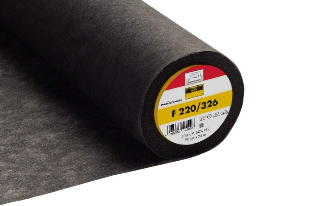 Vlieseline/Vilene Medium Weight Iron On Non Woven Interfacing F220 90cm Wide in White Or Black (Black (326), 10 Metres)